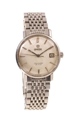 Lot 547 - 1960s Omega Automatic Seamaster De Ville stainless steel wristwatch, the circular textured dial with date aperture, applied polished steel baton hour markers, centre seconds, in circular stainle...