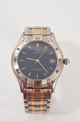 Lot 549 - Gentlemens Zenith Port-Royal wristwatch with quartz movement, blue dial in stainless steel case on bi-metal bracelet