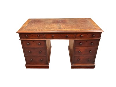 Lot 1512 - 19th century mahogany pedestal desk of partners form with dummy drawers to reverse