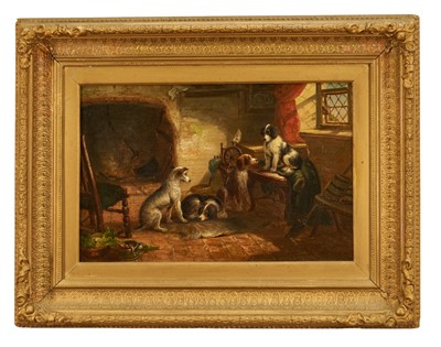 Lot 1333 - Thomas Smythe (1825-1906) oil on canvas - Dogs waiting for the Master, signed, 29cm x 44cm, in gilt frame