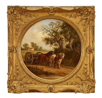 Lot 1331 - Thomas Smythe (1825-1906) oil on panel - The Timber Drag, signed, tondo 35.5cm, in gilt frame