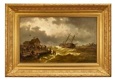 Lot 1340 - Manner of John Moore (1820-1902) oil on canvas - Rescuing The Shipwreck, 48cm x 80cm, in gilt frame