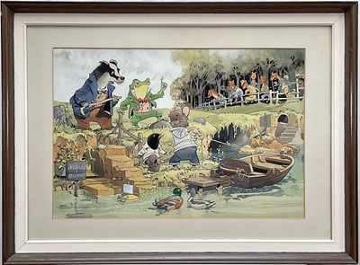 Lot 221 - Frederick William Robinson (1912-1993) watercolour, Wind in the Willows, signed and dated 1978, in glazed frame, 34cm x 50cm
