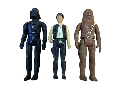Lot 1785 - Star Wars GMFGI 1977 4" action figures including Darth Vader, Hans Solo and Chewbacca plus later figures and larger Predator & Alien figures (1 box)