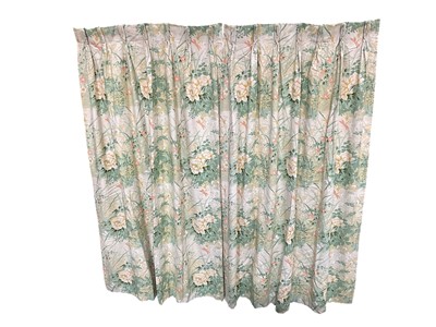 Lot 1557 - Two pairs of Greeff for Warner & Sons curtains, 'The Woods and Meadows' fabric from the Wildflowers Collection, pinch pleats and interlined, 212cm drop