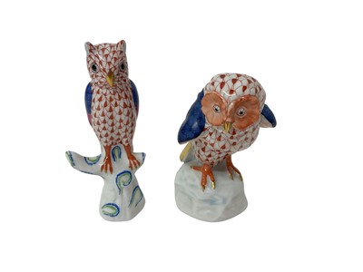 Lot 112 - Two Herend porcelain models of owls, 12cm and 13cm high