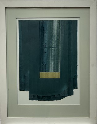 Lot 242 - Bob Barron, Contemporary, oil on card mixed media, 'Curtain 1', signed verso, 54cm x 39cm, glazed frame