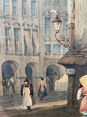 Lot 36 - Manner of Samuel Prout (1783-1852) watercolour, titled 'Prague 1836' and monogrammed, 52cm x 36cm, glazed gilt frame