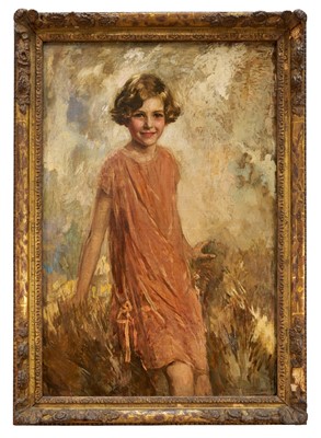 Lot 1238 - Isaac Michael Cohen (1884-1951) oil on canvas - portrait of Anne, daughter of the Hon. John Bowes Lyon, signed, 107cm x 71cm, in gilt frame.