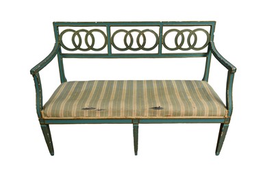 Lot 1405 - Antique Continental green painted hall bench