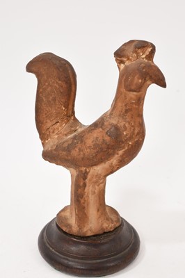 Lot 845 - Chinese Tang dynasty glazed earthenware cockerel figure and Tang funerary figure. (2)