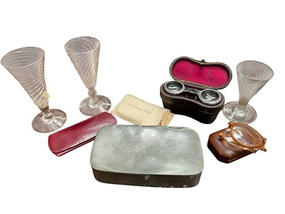 Lot 5180 - Three Georgian glasses, spectacles, coins etc
