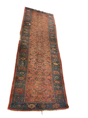 Lot 1569 - Antique bidjar runner, with meandering foliate ornament on brick rec ground, in main flowerhead border, 293 x 97cm