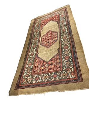 Lot 1570 - Antique Serab runner, with central medallion on biscuit ground and main foliate border, 347 x 176cm