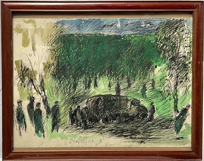 Lot 1171 - Russian School, 20th century, mixed media on paper, titled 'Operation', signed 'Grigoriev' and dated '86, 51cm x 71cm, in glazed frame