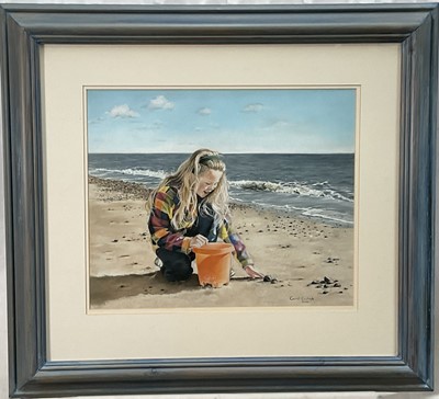 Lot 69 - Carol Critoph (b. 1950) pastel, beach scene titled ‘Olivia’, signed and dated 2000, 35cm x 43cm, glazed frame