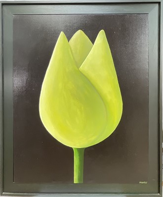Lot 319 - Peter McCarthy, contemporary, acrylic on canvas - Large Yellow Tulip, 2005, signed, 100cm x 80cm, framed