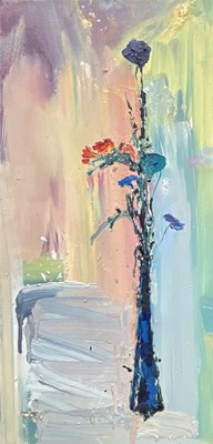Lot 64 - Gil Mutch (b. 1955) oil on canvas, 'Time to Think, 2004', signed verso, 95cm x 44cm, framed