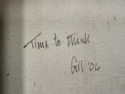 Lot 64 - Gil Mutch (b. 1955) oil on canvas, 'Time to Think, 2004', signed verso, 95cm x 44cm, framed