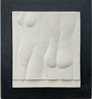 Lot 68 - Tony Yates, plaster relief, ‘Deux Femmes’, signed and titled verso, 51cm x 46cm x 1.5cm, framed