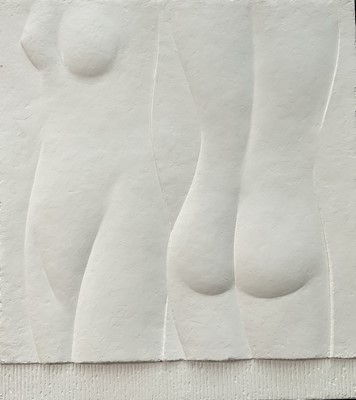 Lot 68 - Tony Yates, plaster relief, ‘Deux Femmes’, signed and titled verso, 51cm x 46cm x 1.5cm, framed