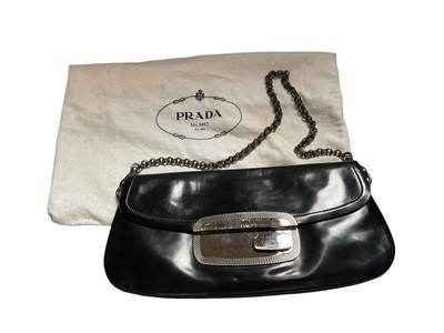 Lot 2511 - Prada Spazzolato Mirror black handbag. Authenticity certificate card stamped Selfridges Prada bags date 22.12.04