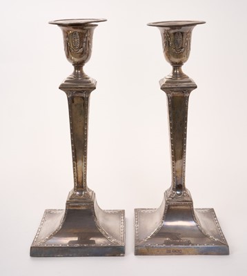 Lot 391 - Pair of Adam-style silver candlesticks