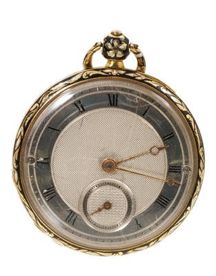Lot 747 - Late 19th century Swiss gold and enamel fob watch