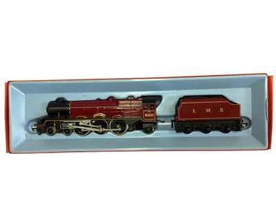 Lot 1813 - Triang OO Gauge LMS maroon Princess Royal Class 4-6-2 tender locomotive Princess Elizabeth 6201, boxed R258AS, Southern green Battle of Britain Class 4-6-2 tender locomotive Winston Churchill 21...