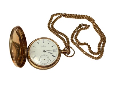 Lot 15 - 14k gold Elgin full hunter fob watch, on a 9ct gold curb link chain