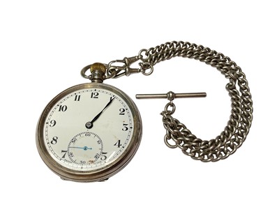 Lot 16 - 1920s silver cased pocket watch (Birmingham 1929) with a silver watch chain, 36cm long