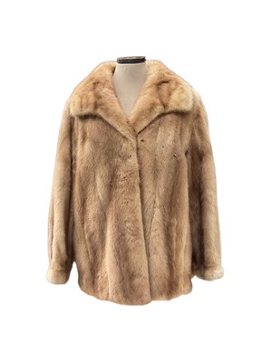 Lot 2538 - Blond fur coat by Sacks & Brendlor, brass topped walking stick, and long black evening gloves