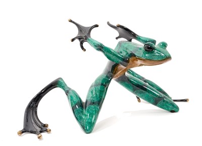 Lot 851 - Tim Cotterill 'Frogman' (British, b.1950), large limited edition enamelled bronze model of a frog, signed, 133/750, 39cm across