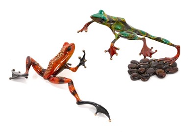 Lot 850 - Tim Cotterill 'Frogman' (British, b.1950), two limited edition enamelled bronze frogs