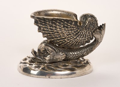 Lot 363 - 19th century cast salt cellar in the from of a nautilus shell on the back of a dolphin