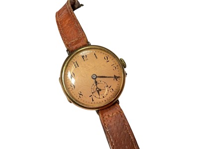 Lot 78 - Vintage 18ct gold cased wristwatch on leather strap (London import mark 1919)