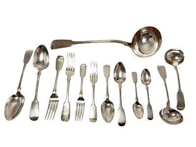 Lot 378 - Good matched service of 19th century fiddle pattern cutlery