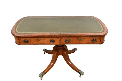 Lot 1408 - Victorian figured walnut and leather topped hall table
