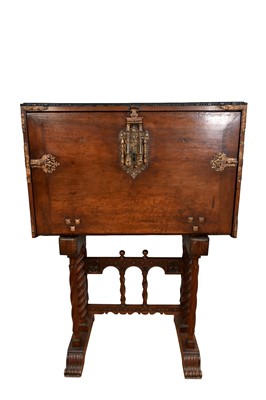 Lot 1396 - 17th century and later Spanish walnut vargueno on later stand