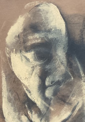 Lot 57 - Modern British School, watercolour, Three heads, 25cm x 31.5cm, glazed frame
