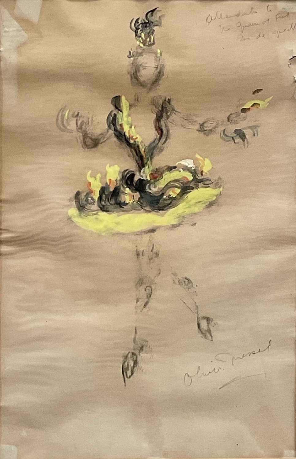 Lot 56 - Oliver Messel (1904-1978) Original costume design for 'Homage to the Queen' 1953, signed and annotated in pencil, 35cm x 23cm. An attendant to the Queen of Fire.