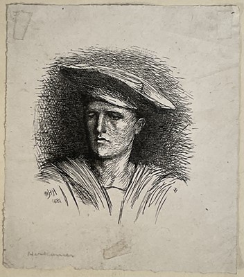 Lot 128 - Sir Hubert Von Herkomer (1849-1914) pencil signed etching 1881, portrait, 12cm x 10cm, unframed