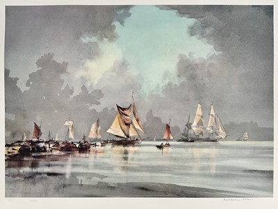 Lot 123 - Rowland Hilder (1905-1993) pencil signed and numbered print - 'Calm Water, Still Sails', 244/480, 47cm x 65cm, unframed