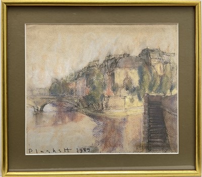 Lot 1304 - Joseph Plaskett (1918-2014) pastel - On The Seine, signed and dated '89, 25cm x 30cm, in glazed frame