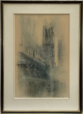 Lot 1301 - Takao Tanabe (b.1926) pastel - Notre Dame, Paris, monogrammed and dated '55, 47cm x 31cm, in glazed frame.
