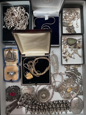 Lot 46 - Group of silver and white metal jewellery including chains, pendants, brooches etc
