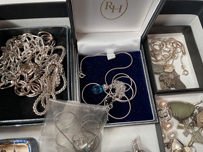 Lot 46 - Group of silver and white metal jewellery including chains, pendants, brooches etc
