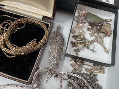 Lot 46 - Group of silver and white metal jewellery including chains, pendants, brooches etc