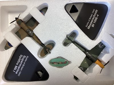 Lot 1714 - Atlas editions Battle of Britain 1:72 scale diecast Supermarine Spitfire Mk1 & Messerschmitt Bf 109E-4 Set (x3), Hurricane Mk1 & Junkers JU 87B Stuka Set, P-51D Mustang & Focke-Wulf...