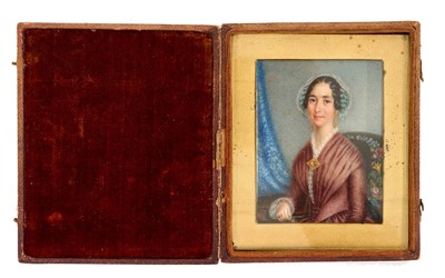 Lot 922 - Mrs James Fairfield (act, 1851) Victorian portrait miniature on ivory lady seated